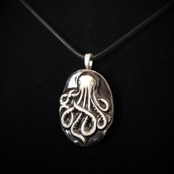 Handmade Ceramic Black Octopus Kraken Pendant Necklace - Picture 3 of 14